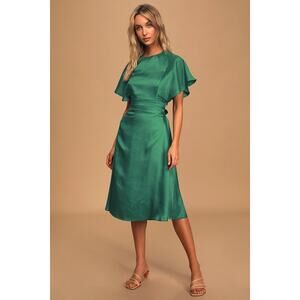 Lulus Women's Cabaret Queen Polka Dot Embossed Satin Midi Dress Size XL Green